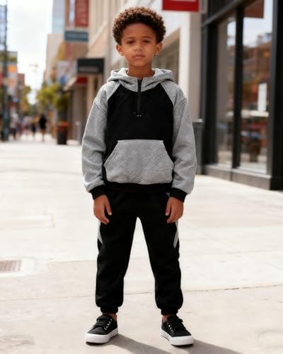 Image of OLMRJKD 5-12Y Boys Clothes 2 Piece Long Sleeve Quarter Zip Hoodie Sweatshirt and Sweatpants Fall Winter Sweatsuit