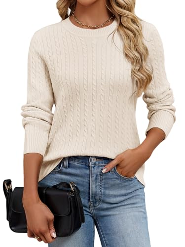 UEAL Cream Cable Knit Light Weight Pullover Cozy Vintage Fall Sweaters for Women 2025 X-Large Solid Khaki