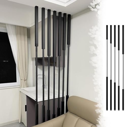 Moderno separador de habitación de 40 cm y 300 cm de altura, color negro, separador de pared para sala de estar/oficina, elegante diseño de suelo a techo, 5 piezas de decoración cuadrada.