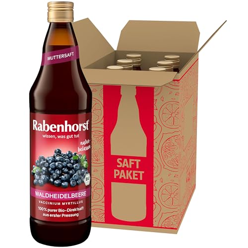 RABENHORST Waldheidelbeere Muttersaft BIO 6er Pack (6 x 700 ml) - 100% purer Waldheidelbeer-Direktsaft aus erster Pressung