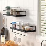 ZGO Floating Shelves for Wall Set of 2, Wall Mounted Storage Shelves with Black Metal Frame and Towel Rack for Bathroom, Bedroom, Living Room, Kitchen, Office (Black) - Image 2