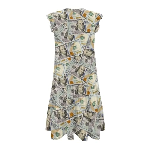 Image of Women's Casual Ruffle Sleeve Dress V Neck Pullover Dress Flowy A-Line Pleated Lightweight Dress with Pockets