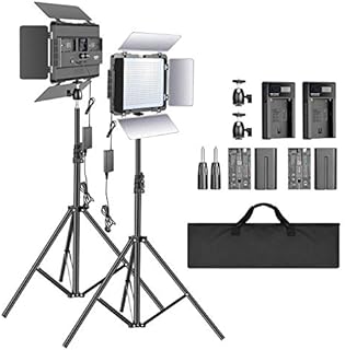 Neewer 2-Pack 2.4G LED Video Light with 2M Stand Bi-color 600 SMD CRI 96+ LED Panel/Barndoor/LCD Display Video Lighting Kit for Photo Studio Photography, Ball Head/Remote/Battery/Charger/Case Included