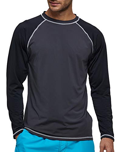 Langarmshirt Herren UPF 50+ Männer UV-Schutz Longsleeve Rash Guard Shirt Schnelltrocknendes Stretch Langarm T-Shirt Herren Schwimmshirt Surf Laufen Angeln Wandern Schwarz M