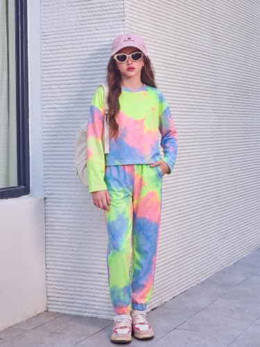Image of Arshiner Girls 2 Piece Outfits Kids Trendy Tie Dye Sweatsuits Sets