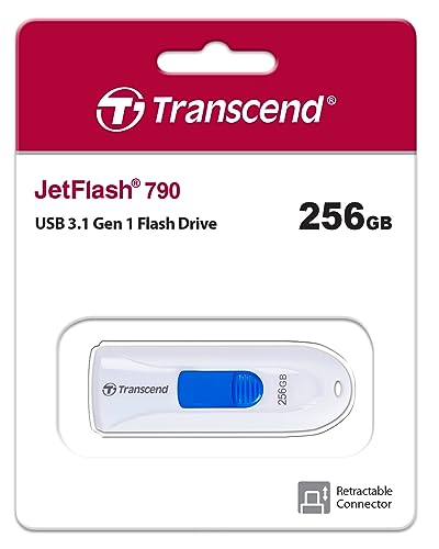 Transcend 256GB USB Flash Drive, for PC/Mac/Laptop/Windows/Computer, Desktop/TV/Car Audio, USB3.2 Gen1 Memory Stick, Thumb Drives Data Storage with Retractable Connector, USB 2.0/3.0/3.1 Compatible2