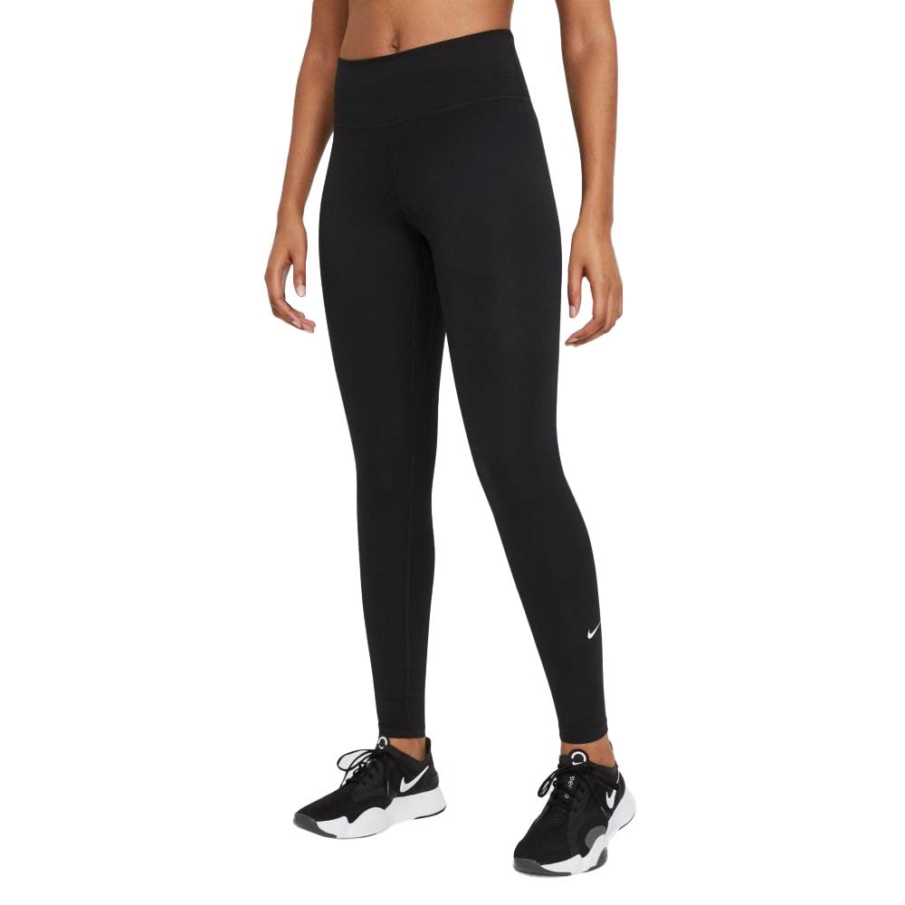 NikeWomen's Skinny Mid Rise W Nk One Df Mr Tgt Plus Tights Black/White Tights 2X (DD0345-010),Double Extra Large