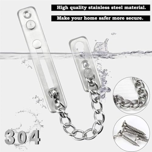 BOBOZHONG Door Chain Lock, Türkette aus Edelstahl Tür Sicherheitskette Türkette Sicherheitsschloss Türkettenschloss mit Schrauben Türsicherheitskette für Hotel Familie Innentüren Fenster,Silber