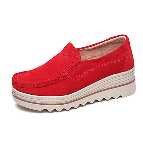 Ruiatoo Womens Slip on Loafers Comfortable Thick Soft Platform Sneakers Arch Support Casual Platform Shoes 5.5 Red