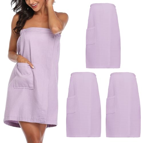 Image of 3 Pcs Towel Wrap for Women Lightweight Waffle Spa Bathrobe Cover Up Bath Shower Wraps with Adjustable Closure