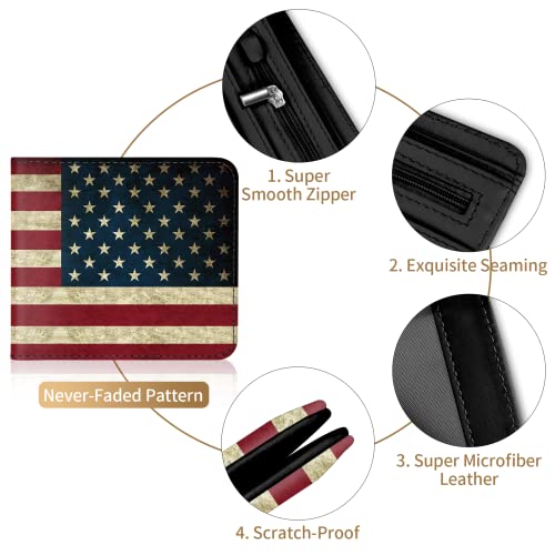 Image of Kids Teen Boys Cool Wallet Men Mens Men'S Amerian Flag Leather Credit Id Card Cash Holder Man Black Rfid Blocking Zipper Wallets With Coin Pocket Id Window Aesthetic Teen Boy Male Youth Guys