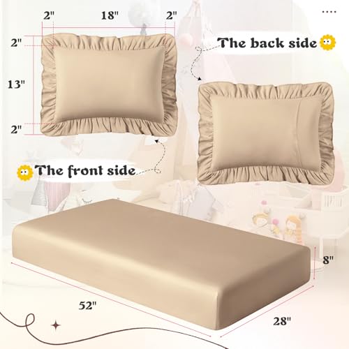 Image of KKJIAF 3 Piece Toddler Sheet Set Microfiber, Includes a Flat Sheet, a Fitted Sheet and a Ruffle Pillowcase, Khaki