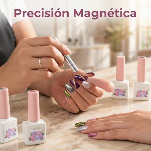 ADHERE 8 x 12 ml Cat Eye UV lakier do paznokci zestaw z magnesem - lakier do paznokci błyszczący lakier UV lakier do paznokci UV lakier żelowy UV fioletowy różowy, srebrny, zielony, biały