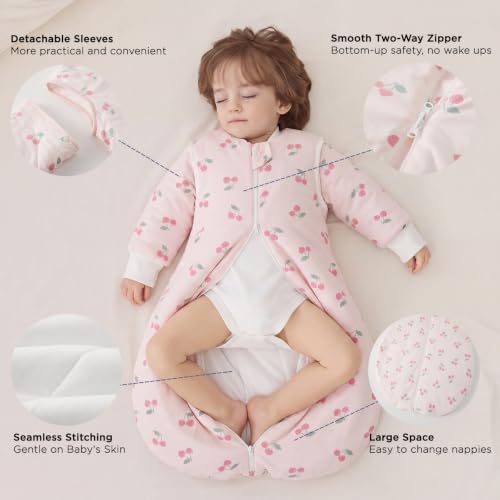 Image of Duomiaomiao 3.5 TOG Baby Sleep Sack 100% Cotton Winter Long Sleeve Baby Wearable Blanket, Super Warm Quilted Comfy Toddler Sleeping Sack