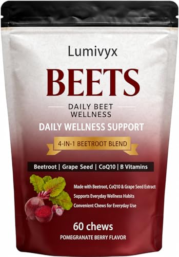 Lumivyx Beet ChewsBeetroot Blend with Beetroot CoQ10 & Grape Seed Extract Pomegranate Berry Flavor 60 Count