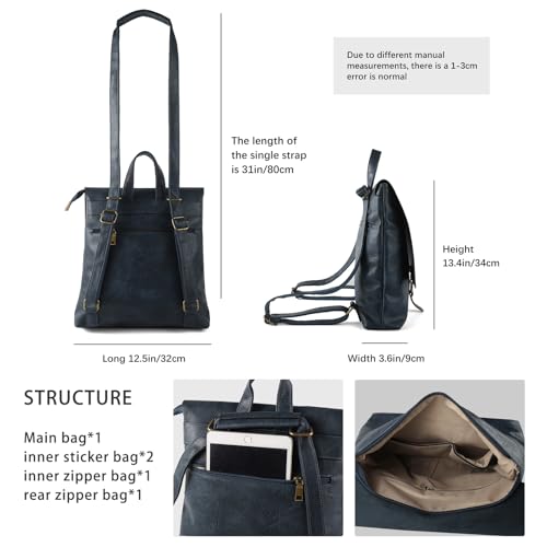 Image of Women's Fashion Backpack Purse Multipurpose Design Convertible Satchel Handbags Shoulder Bag Travel bag (Dark Blue)