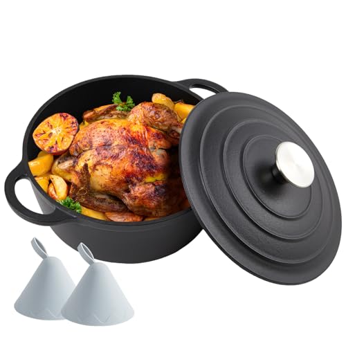 Image of Dutch Oven Enameled Cast Iron with Lid - Big Dual Handles - Oven Safe up to 500F - Classic Round Pot for Versatile Cooking (Matte Black(No Enameled, 4 QT)