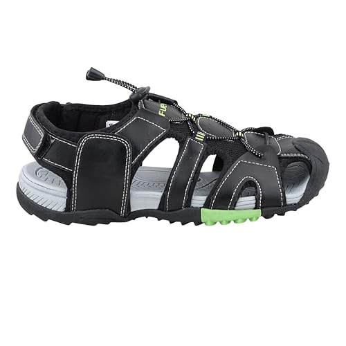 Image of FUEL Warrior Men's Fisherman Sandals - Comfortable, Breathable & Flexible Outdoor Sandals with Protective Toe, Anti-Skid Sole - Stylish Casual Beach & Sports Footwear (Black-P-Green)