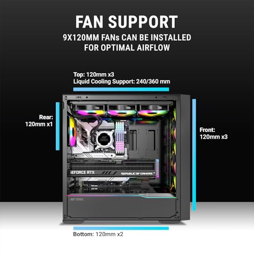 Image of Ant Esports Titan Core 360 Mid-Tower Computer Case /Gaming Cabinet - Black | Support E-ATX, ATX, Micro-ATX, Mini-ITX | Pre-Installed 4 ARGB Fans