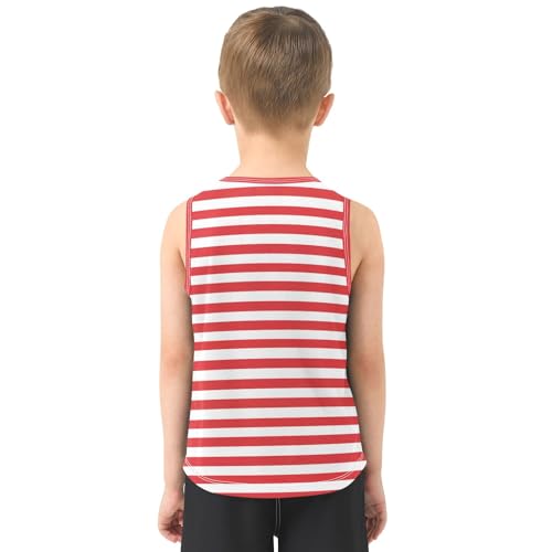 Red with White Stripes Pattern Boys Tank Top Sleeveless Quick Dry Athletic T-Shirts 3-10T3