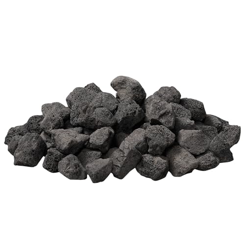 IwoodUS 10 lb 1.2-2 Inch Medium Black Lava Rocks for Fire Pits Indoor Fireplaces Outdoor Gas Fire Tables Garden Landscaping Decoration