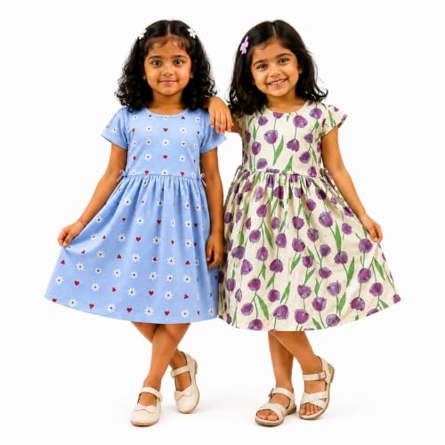 Image of Kids Girls Combo Frock | Girl Cotton Blend Dress | Princess Style Frock | Birthday, Casual & Festive Outfit