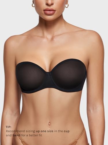 INLYRIC Women's Sheer Strapless Bras Mesh Sexy Unlined Plus Size See Through Bra Underwire Demi Mesh Non Padded2