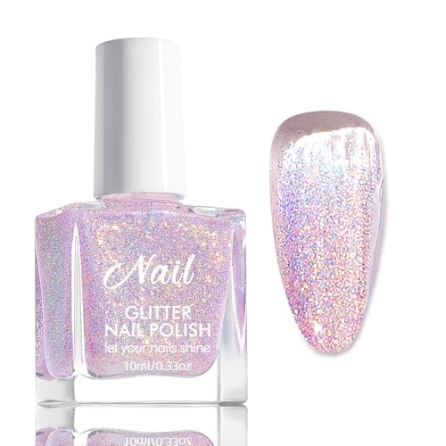 Glitzer Nagellack Lila - Ungiftiger Nagellack Auf Wasserbasis - Schnell Trocknende Nagelack - Reflective Glitter Nail Polish für Frauen DIY-Nagelkunst Zu Hause (Translucent Purple, 10 Ml)