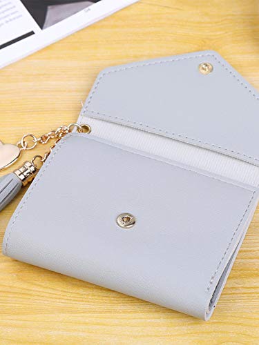 pedkit Moda feminina borla carteira curta de couro pu cor sólida pequeno dobrado ID titular do cartã