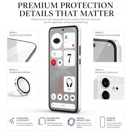 Image of ArmourPro Edge to Edge Tempered Glass for Nothing Phone (4b) with Silver Camera Ring Guard, 9H Screen Protector, Anti-Scratch, Anti-Fingerprint, Bubble-Free Installation Kit