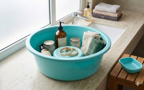 Image of AIR O MATIC Plastic Unbreakable 22LTR Plastic Multipurpose Bath Tub /Washing Tub in House for Multipurpose Work Bathroom, Kitchen, Laundry, and Clothes Soaking.