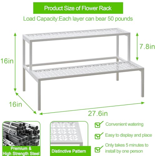 Supporto Per Piante In Metallo A 2 Ripiani In Vaso, Per Piante Da Interno, Per Esterni, Resistente, Per Patio, Giardino, Balcone, Soggiorno (Bianco) - 2