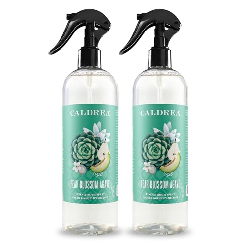 Image of Caldrea Linen and Room Spray Air Freshener, Made with Essential Oils, Plant-Derived and Other Thoughtfully Chosen Ingredients, Pear Blossom Agave Scent, 16 oz, 2 Pack