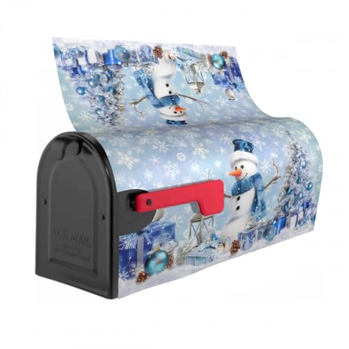 Image of Winter Snowman Mailbox Cover Magnetic 25.5 inchx21 inch Oversize Blue Christmas Tree Balls Xmas Snowflakes Mailbox Wrap Post Cover Decor for Yard Garden Home Outdoor Holiday New Year