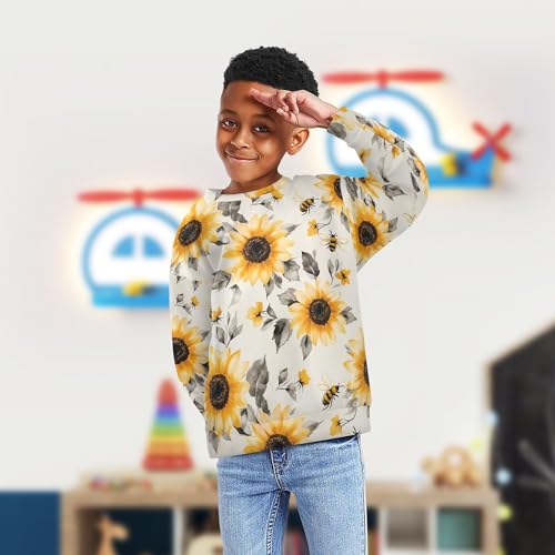 JUNZAN Aesthetic Sunflower Neutral Kids Girls Hoodie Sweatshirt Fleece Boys Sweat Shirt Sports 4T4