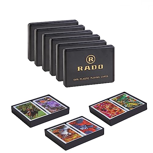 Image of RADO Switzerland Premium Plastic Playing Cards (Pack Of 12) - 6 Sets Of Twin Packs, Bridge Size, Multicolor Cards Packed In A Two Piece Container, Cards For All Ages Used For Card Games, Poker&Rummy
