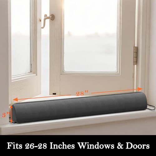Image of Sunolga Door Draft Stopper Blocks Hot and Cold Air with Removable Washable Cover for Bottom of Door and Window, All-Season Seal for Wind, Noise, Seal for Gaps Up to 3 inch, Home Essentials, 28 inch, Gray