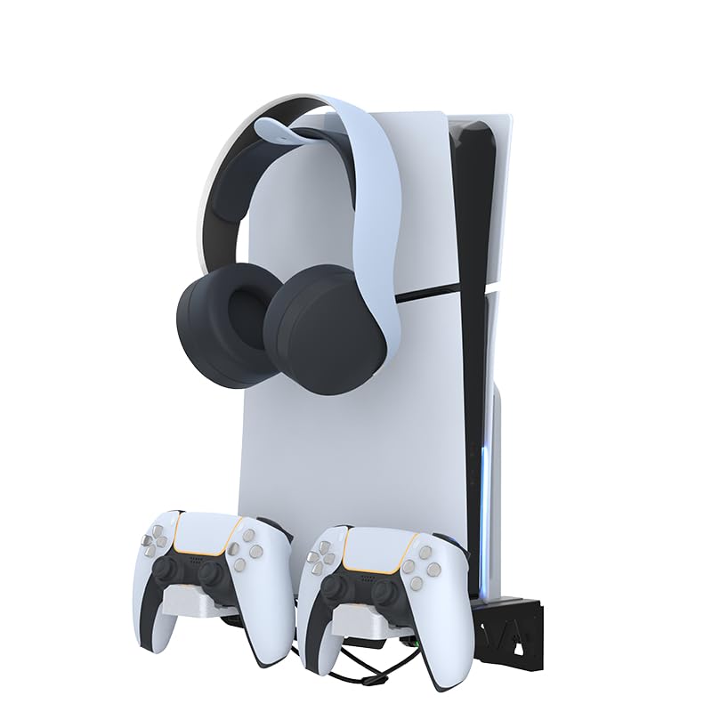 Wall Mount Bracket For PS5 Slim Console, Game Console Wall Mount Storage Bracket Holder Stand Controller Holder Headphone Hanger Hook Wall Bracket