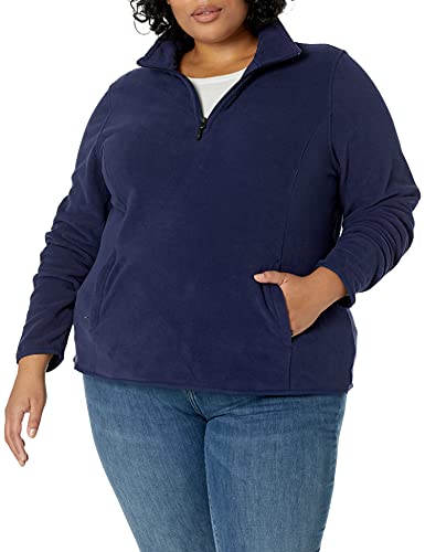 Amazon Essentials Damen Standard Langärmelige Pulloverjacke Aus Polarfleece Mit Viertelreißverschluss, Klassischer Schnitt (Erhältlich In Übergröße), Marineblau, XXL