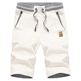 Tansozer Men's Shorts Casual Classic Fit Drawstring Summer Beach Shorts with Elastic Waist and Pockets (White, Large)