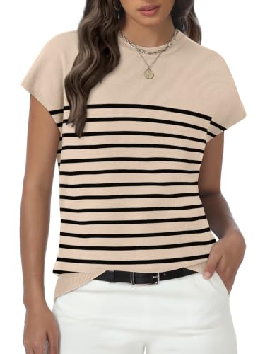 Image of Womens Tops Summer Sweaters Short Sleeve Shirts Dressy Casual Basic Casual Cap Sleeve Tops Beach Vacation Clothes