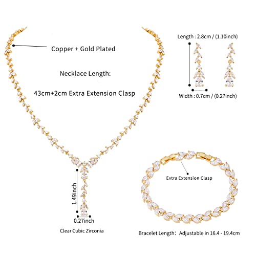 Bridal Wedding Jewelry CZ Set Marquise Teardrop Cubic Zirconia Pendant Necklace and Dangle Earring Bracelet Sets for Women2