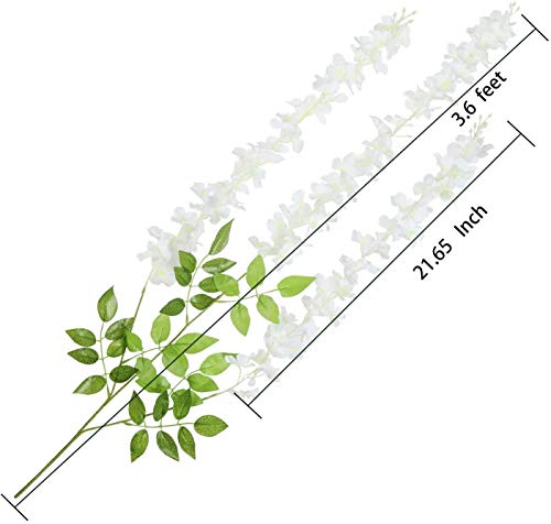 Image of 6 Pcs Artificial Polyester Hanging Flower Wisteria Vines Fake Flowers Vines for Home Party Wedding Garden Outdoor Greenery Decoration (6, White)