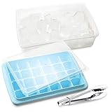 Ice Cube Tray Set: 2 Silicone Trays with Lids + Bin for Storage + Tongs + Recipes E-Book - BPA-Free | By Lebice …