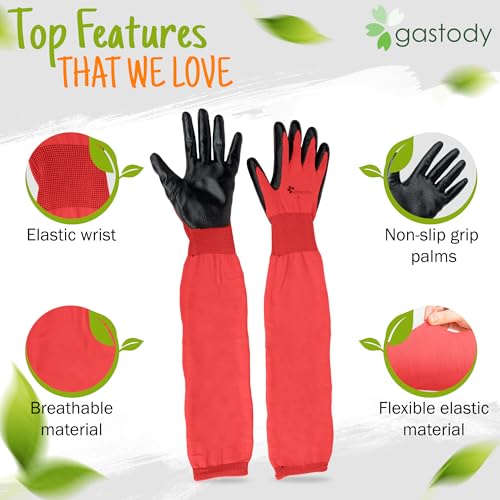 Gastody Long Sleeve Gardening Gloves Women and Men - Long Cuff Garden Gloves, Multipurpose Heavy Duty Outdoor and Indoor