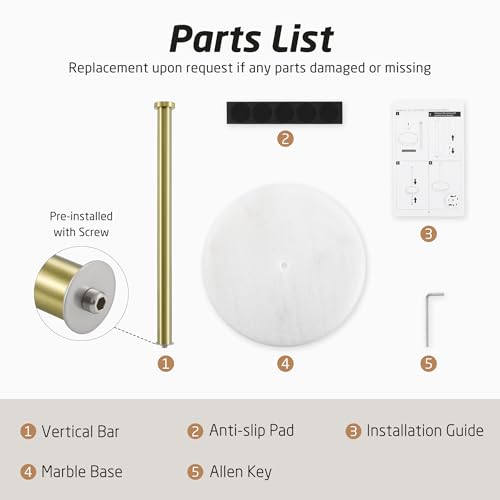 KES Porta Rollos Papel Cocina en Pie Portarrollos Cocina con Base de Mármol Oro Cepillado, KPH100-BZ - imagen 9