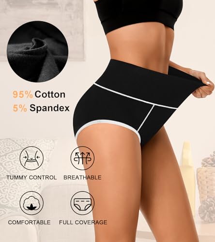 K-CHEONY High Waisted Cotton Underwear for Women Tummy Control Ladies Panties Breathable Full Coverage 5Pack3