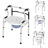 LIVINGbasics 4-in-1 Bedside Commode Chair with Wheels, Foldable Rollator Shower Chair, Raised Toilet Seat with Wheels for Seniors with Handles for Elderly, Disability Handicap