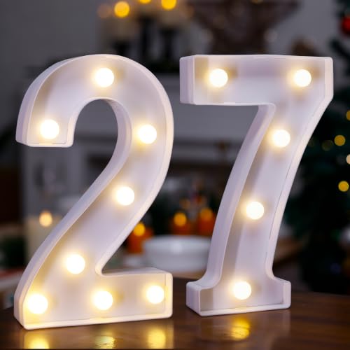 Image of LED Light Up Numbers, Marquee Number Sign for 27th Birthday Decor(27) | Battery Powered LED Lighted Numbers, Marquee Light Up Sign for Birthday Party Centerpieces Home Wall Decor Night Light