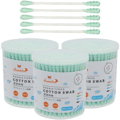 Image of Green Cotton Swabs Spiral - 600 Count Organic Cotton Buds Double Side Tightly Wrapped Cotton Tips Paper Stick Soft Gentle Lint-Free Cruelty-Free, Round & Spiral (Green)